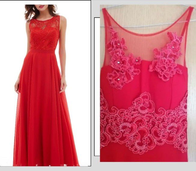 Robe soirée rouge, sans manches 
