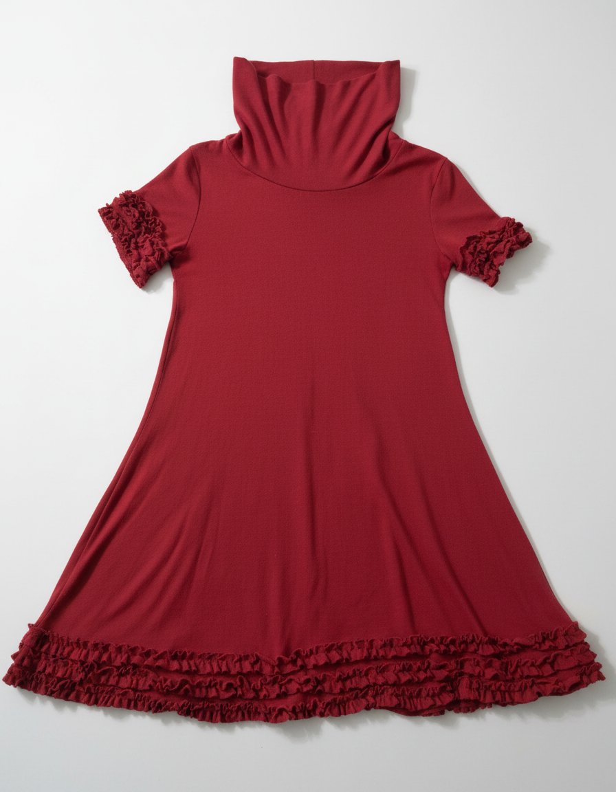Robe rouge, col roulé 