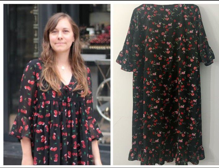 Robe noire à motif floral 