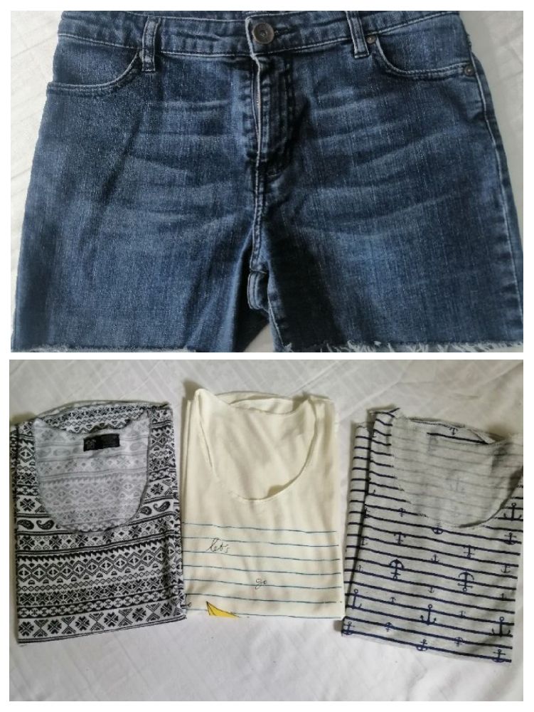 Lot de 4 pièces :  3 débardeurs et 1 short jean 