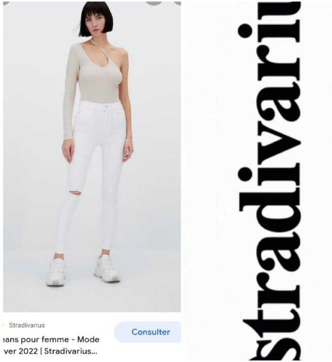jean blanc, déchiré, stretch  Stradivarius 