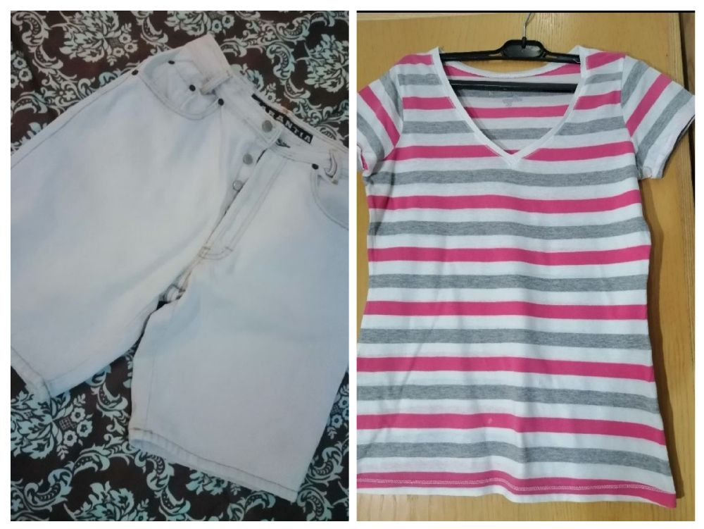short jean délavé + tee shirt