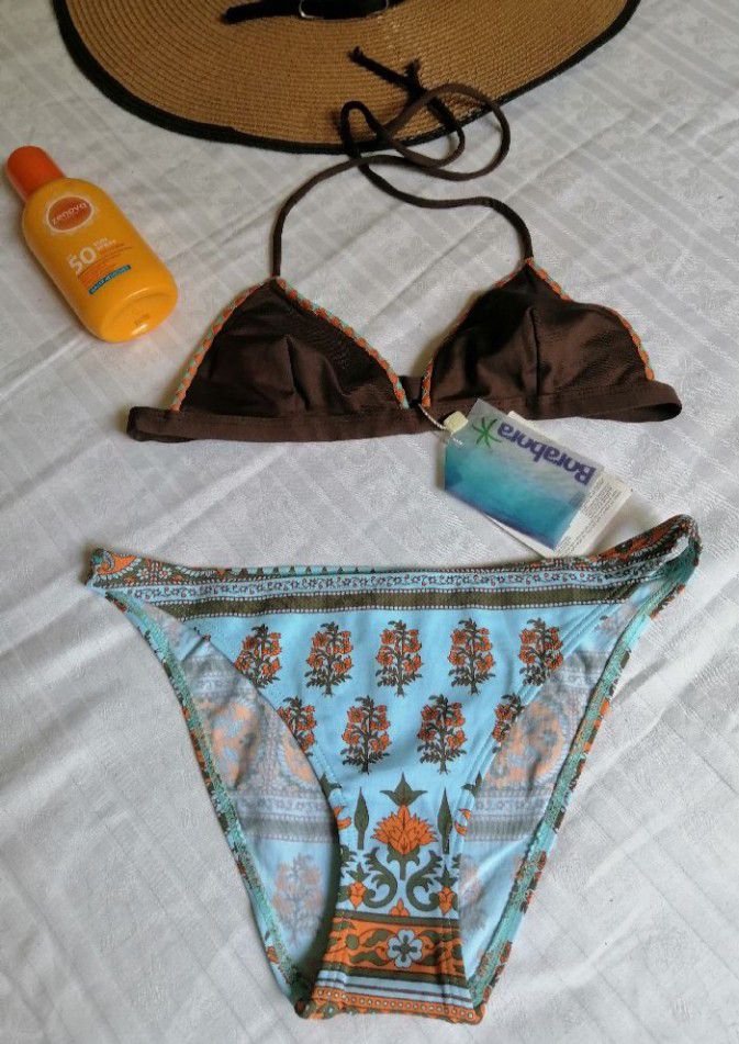 bikini 👙 marron à motif floral, neuf 