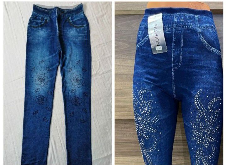 Legging cotonneux bleu avec strass