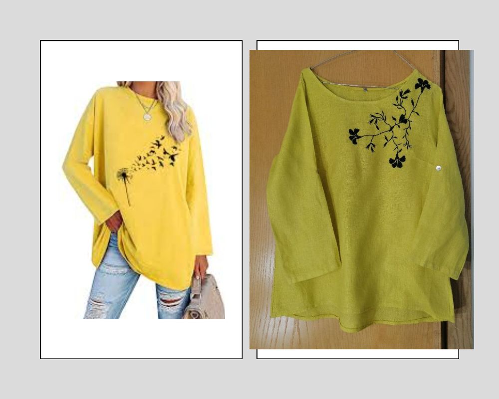 chemise kamraya jaune, à broderie