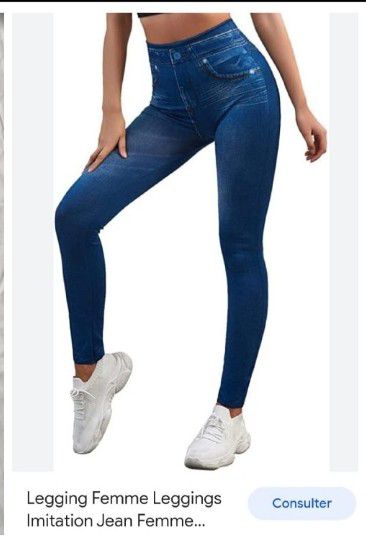 Legging bleu, tissu cotonneux 