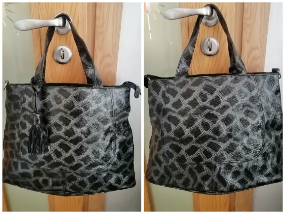 Grand Sac à main et à bandoulière, effet python noir et gris, comme neuf 