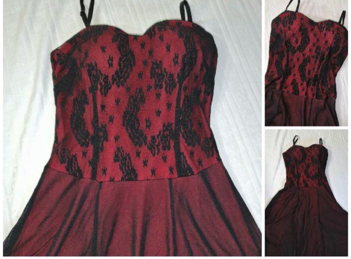 Robe soirée rouge et noir bretelles 