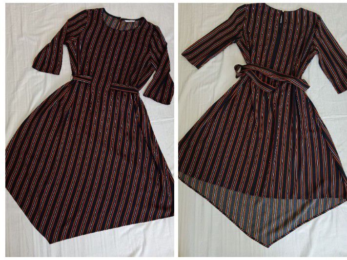 Robe à rayures, longueur asymétrique, Camaïeu, neuve 