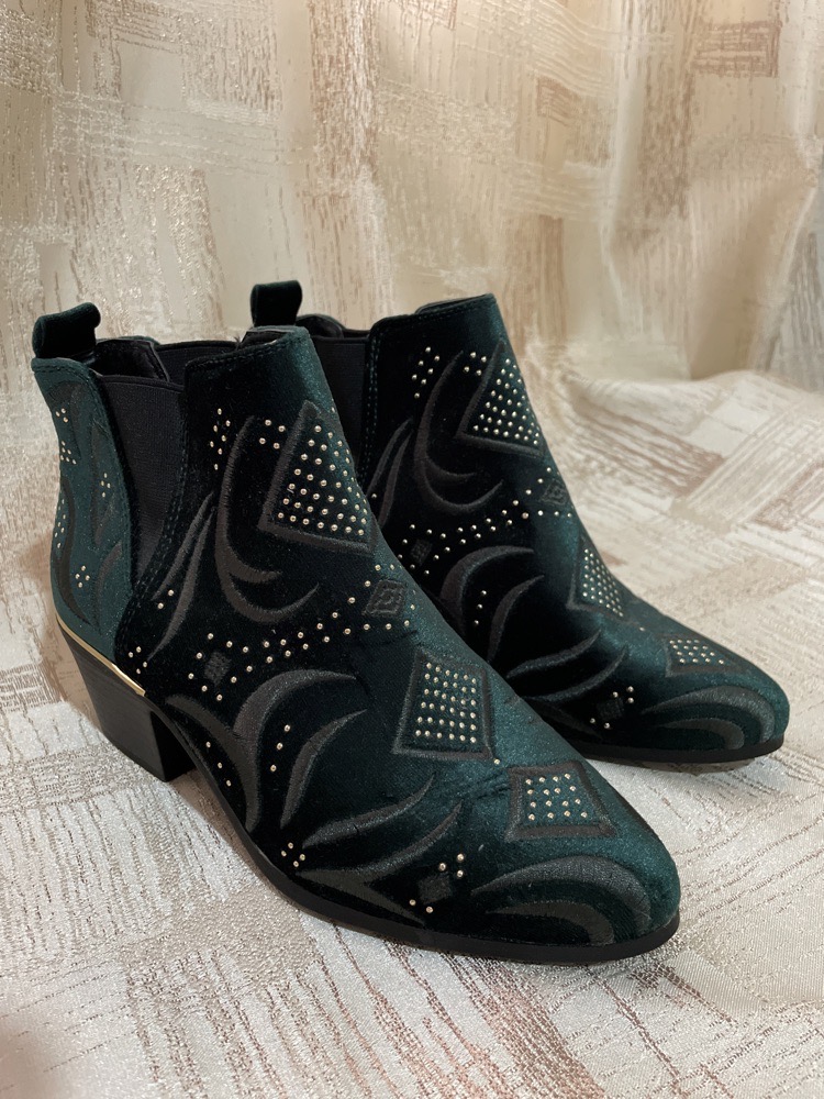 Bottine velour vert et doré