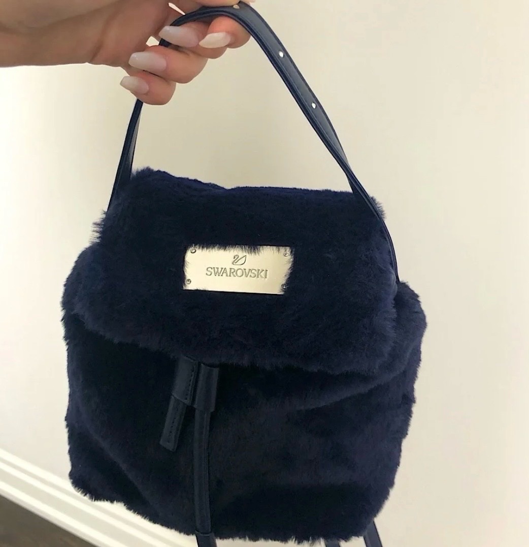 Swarovski limited addition navy blue faux fur mini backpack!