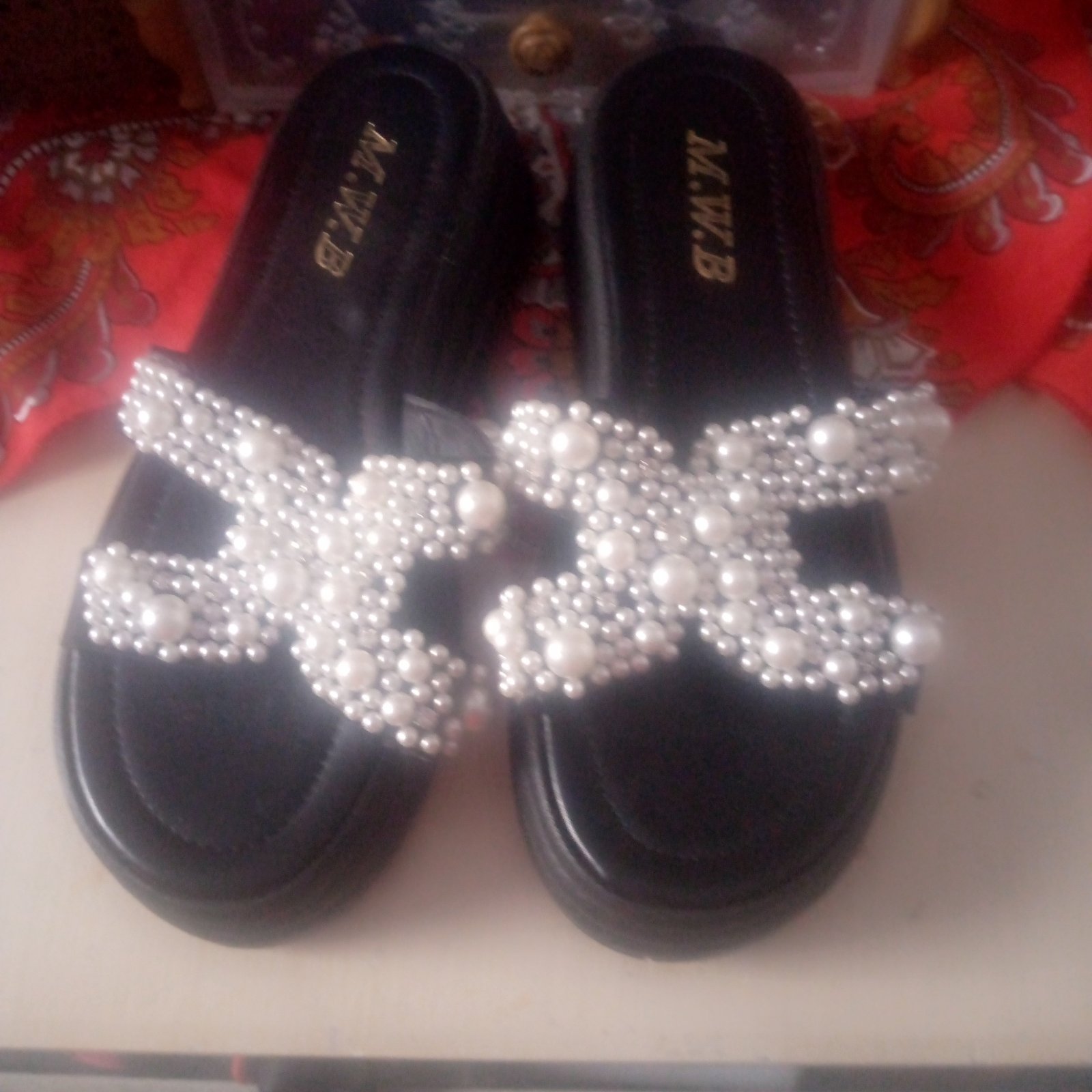 Mules noir aver perl