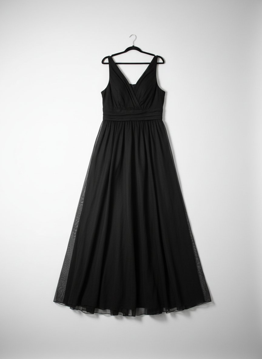 Prix négociable 👍Robe noire midi élégante décolleté V – coupe cintrée et fluide” taille m