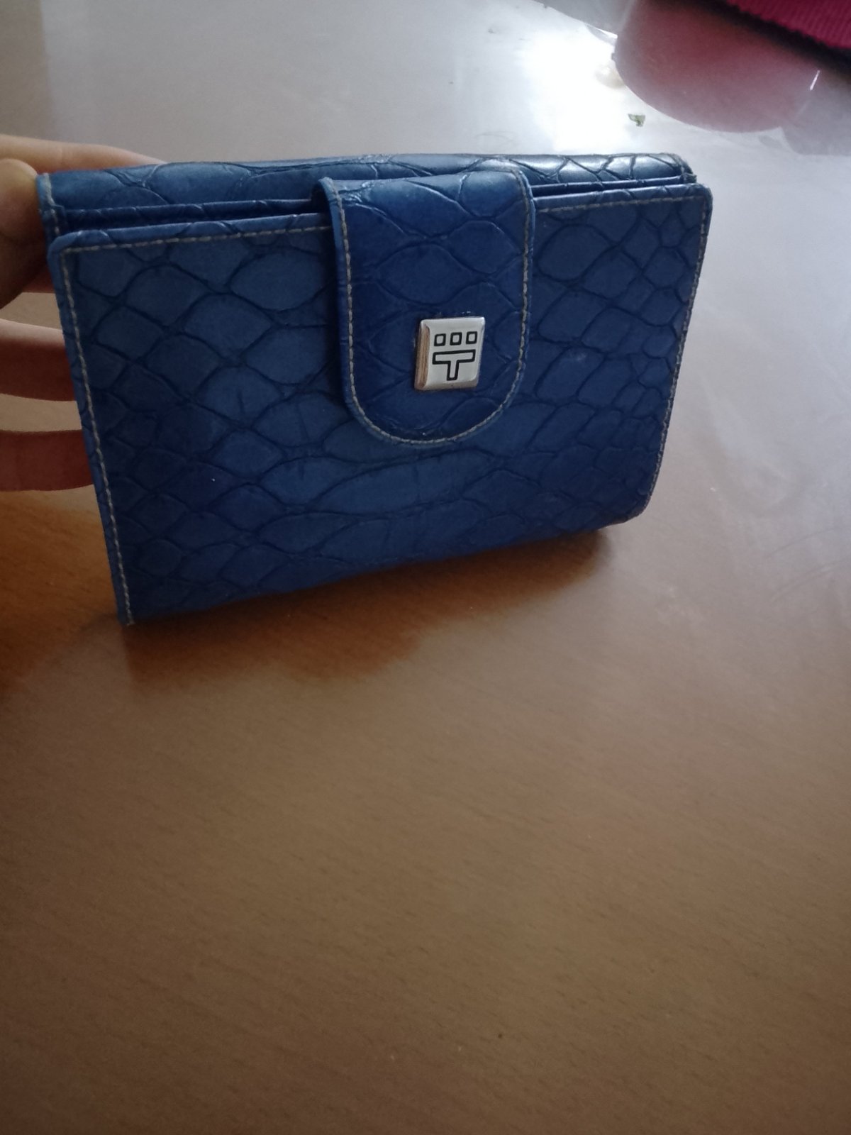 Portefeuille bleu en vrai cuir