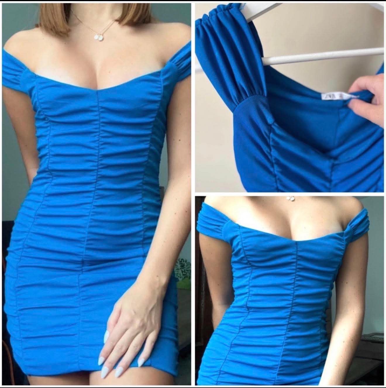 Robe bleue froncée – Zara
