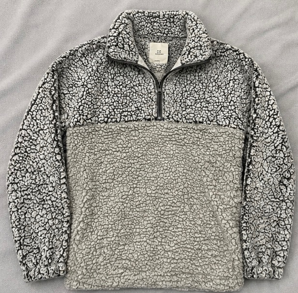 Pull polaire sherpa gris et beige – Half-Zip Taille S/M