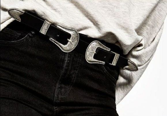 Ceinture ''Zara'' double boucle noire et argentée femme