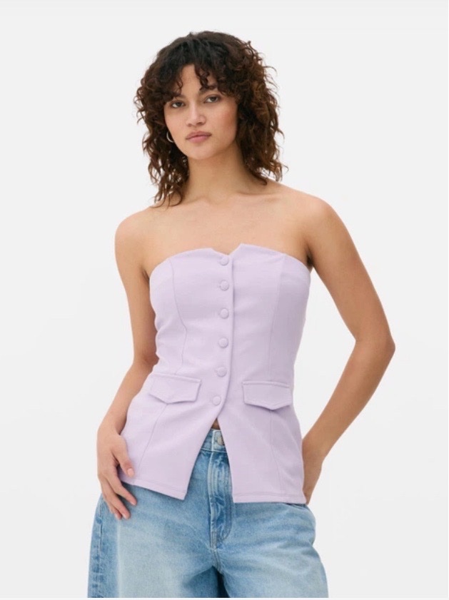 Top Bustier Tailleur Violet / Lilas à Boutons - Coupe Ajustée