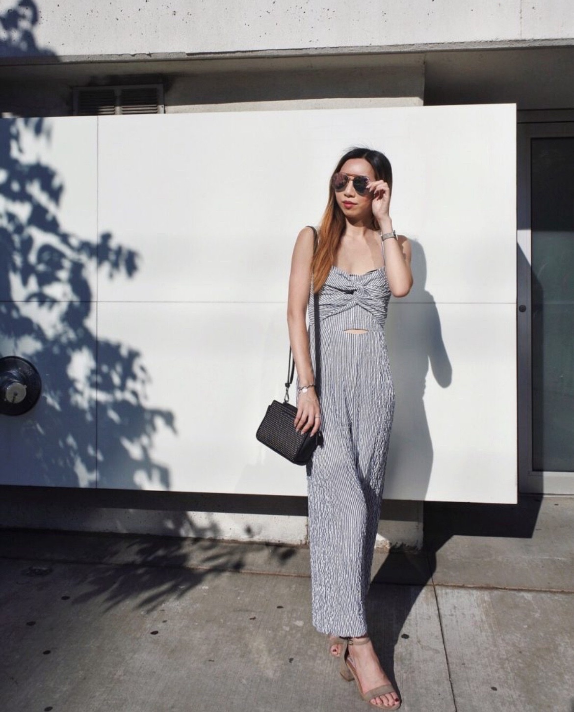 Combinaison pantalon d'été rayée à cut-out – Coupe jambes larges / fluide