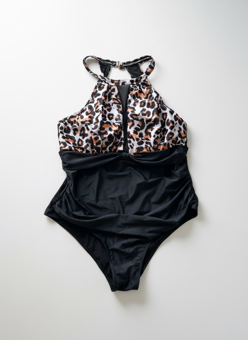 Maillot de bain 1 pièce gainant imprimé léopard et noir – Chic & Tendance