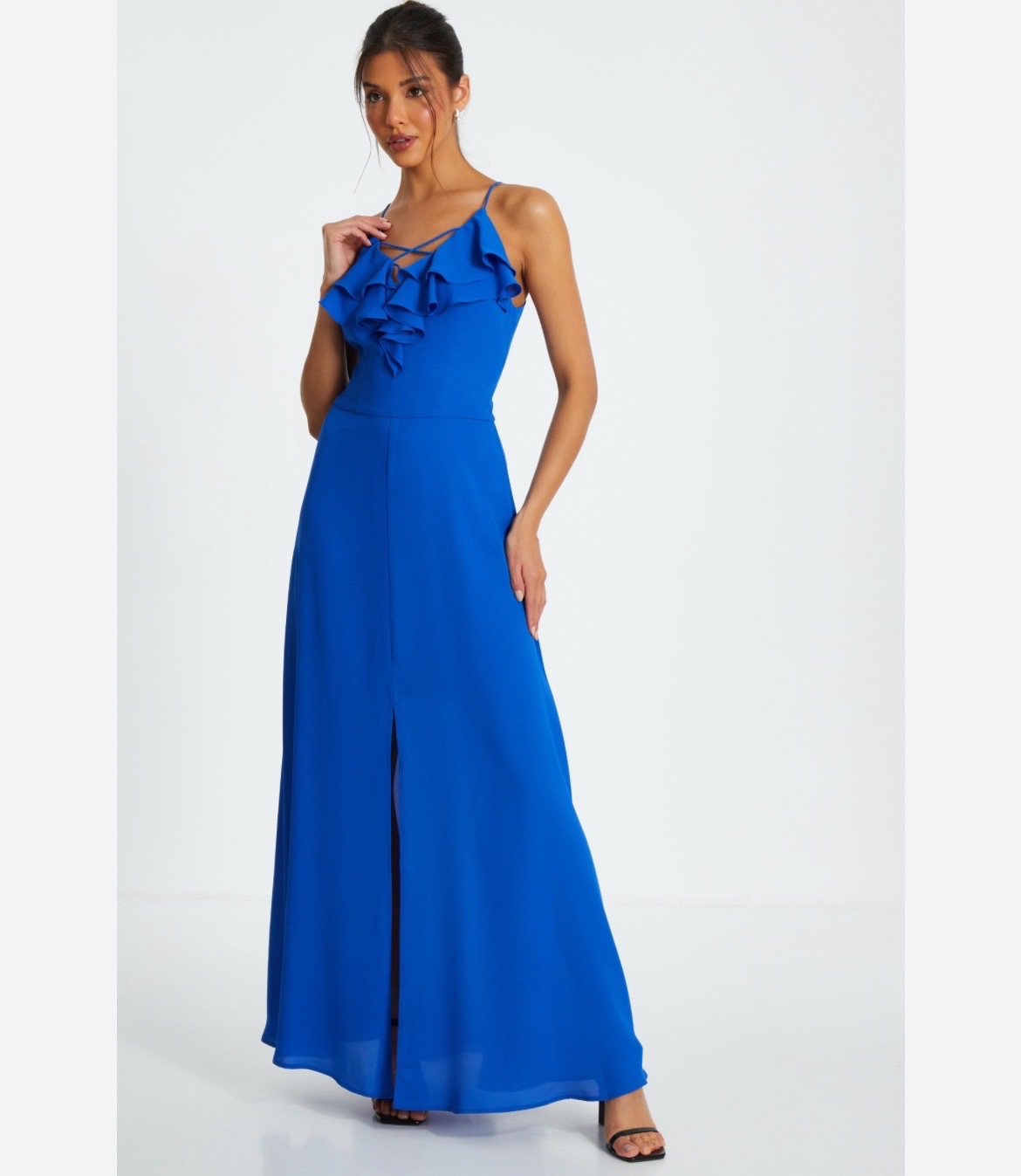 Blue Strappy Ruffle Chiffon Maxi Dress