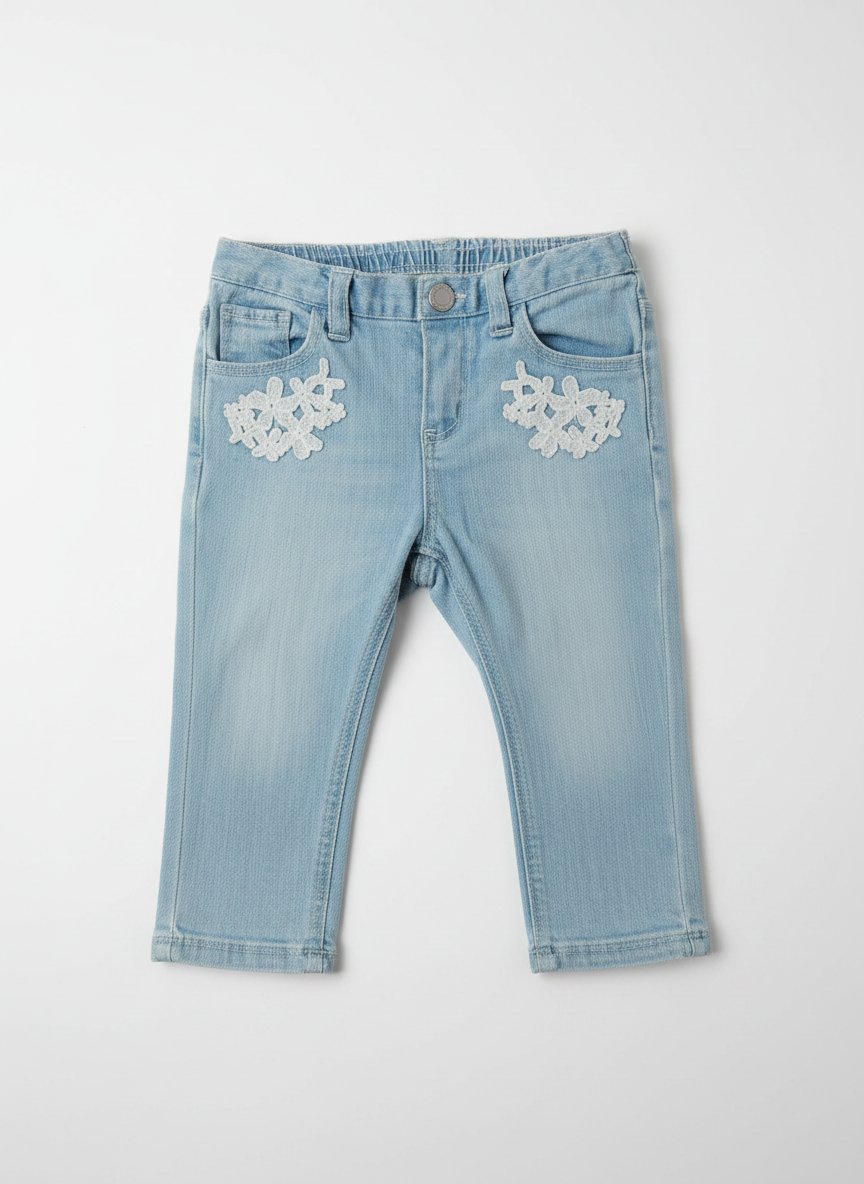 Jean bébé fille délavé et brodé fleur 