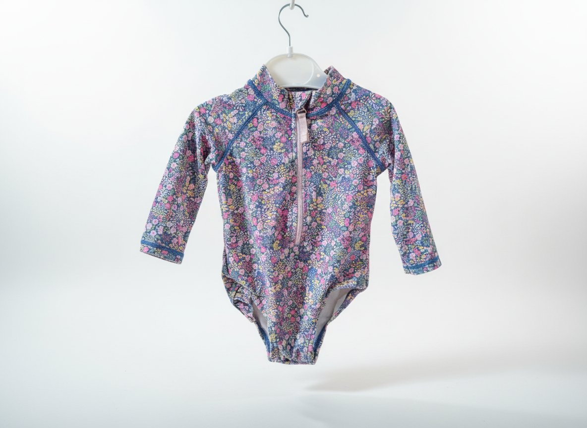 Maillot de bain 1 pièce manches longues anti-uv fille imprimé 6 mois : 68 cm:  #MaillotFille  #maillotfilletunisie  #tapealoeil  #maillottapealoeil