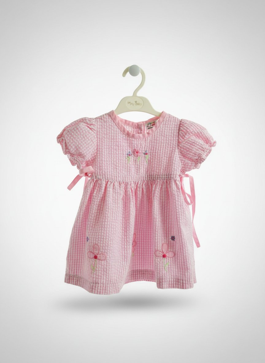 Robe bébé rose à broderie fleur :