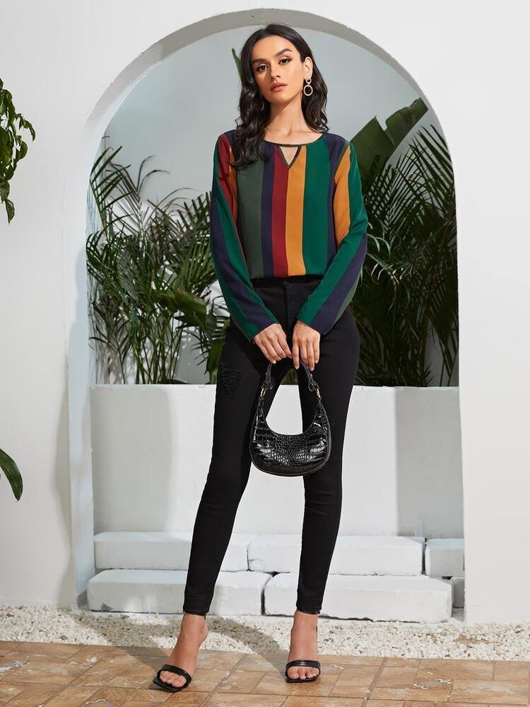 ​💚💛 Jolie Blouse Fluide Légère à Rayures Colorées - SHEIN (Taille XS / 34) 💛💚