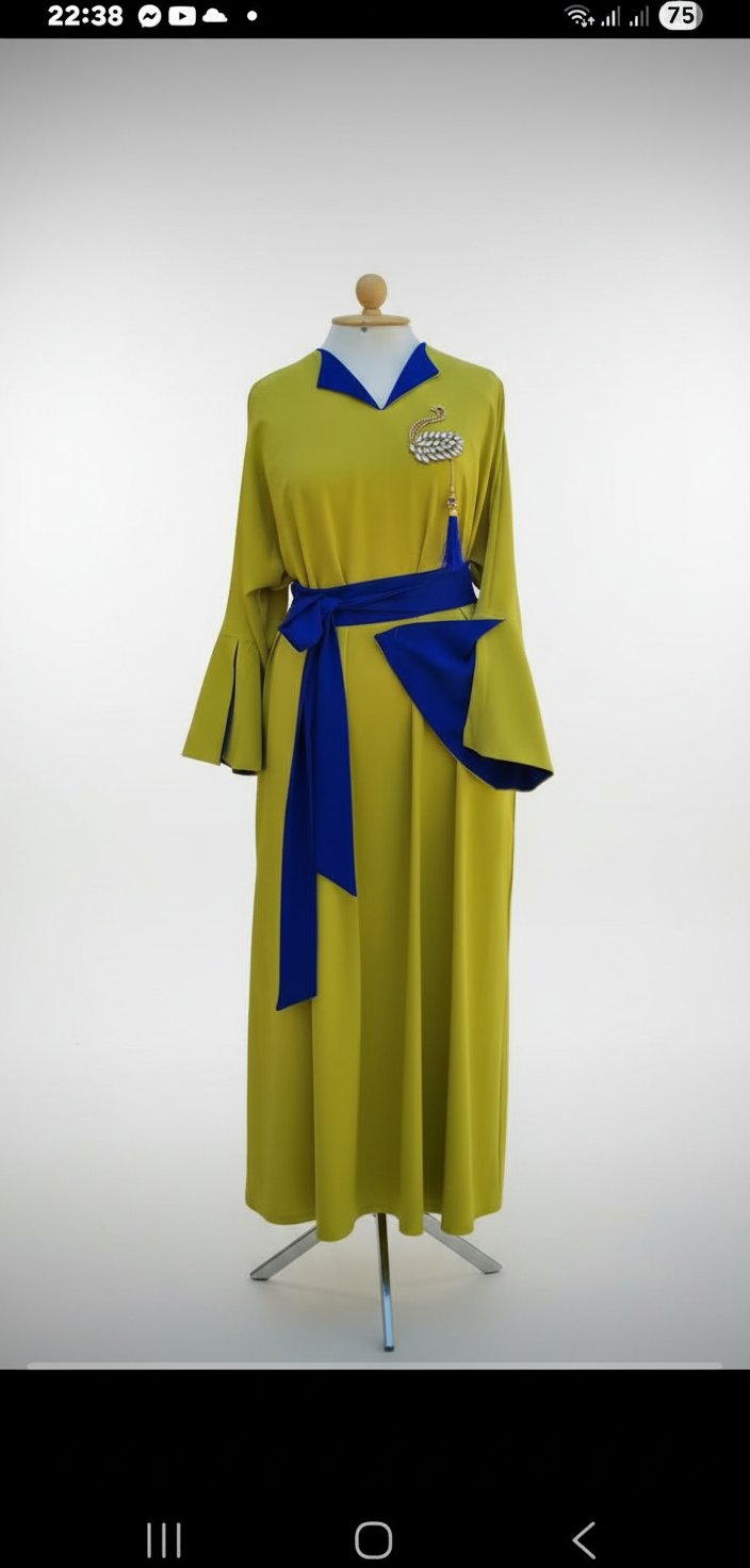 Abaya / Caftan Moderne Chic (Fait main) - Jaune & Bleu Roi