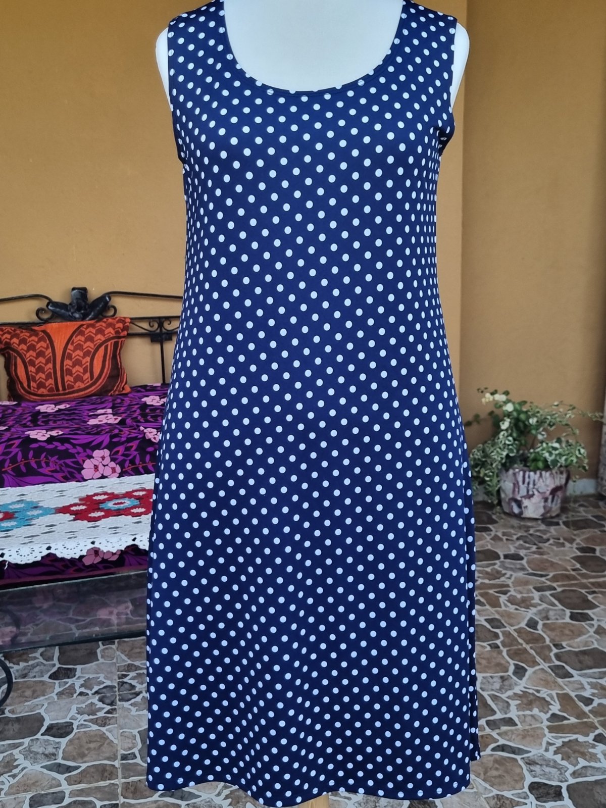  ​💙⚪ Robe d'Été Vintage Bleue à Pois Blancs - JULIA DIVINA (Made in Canada - Taille M) ⚪💙