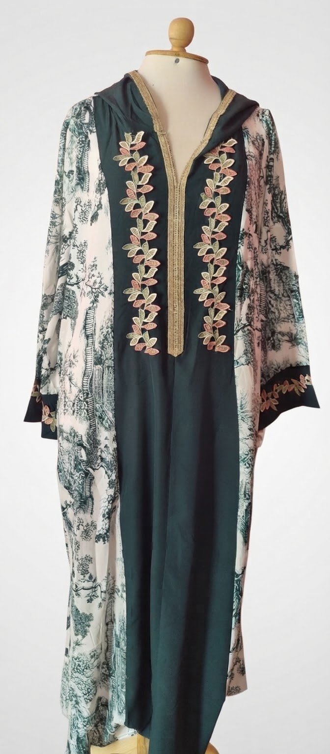 Abaya Chic Verte et Blanche (Taille 3XL - Neuve)