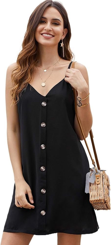 Robe Courte Noir d'Été à Boutons