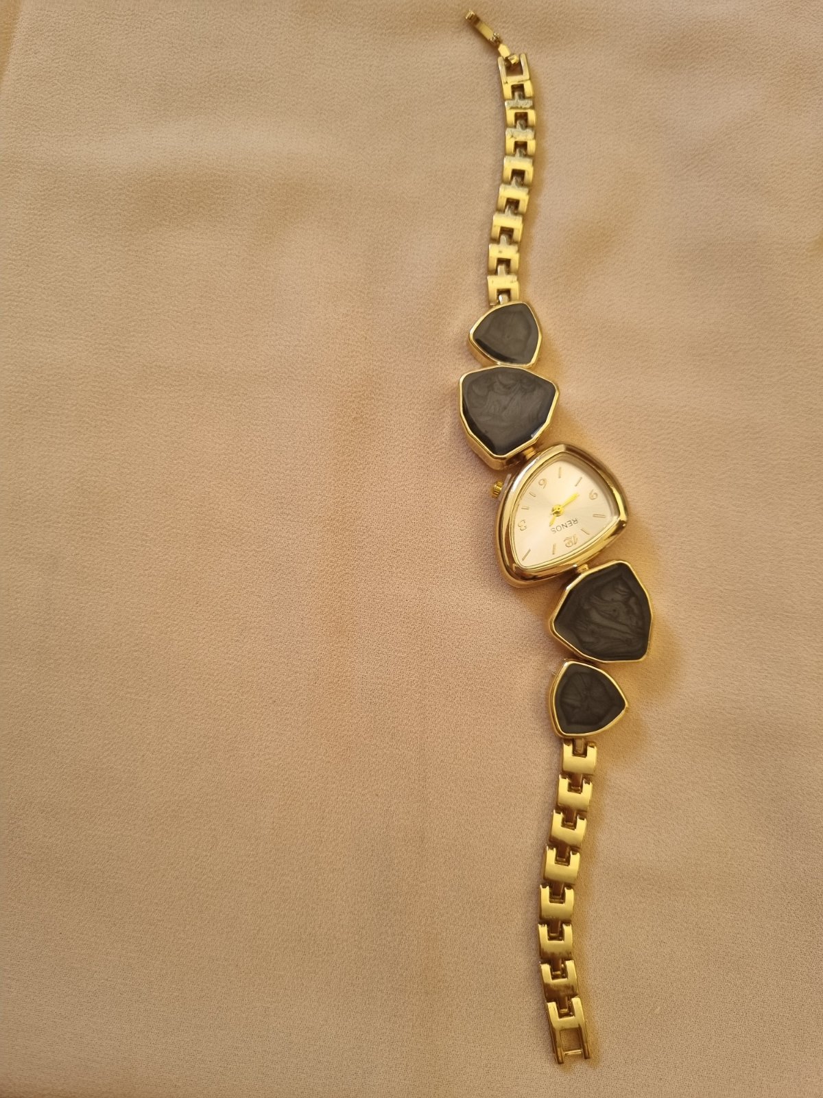 Superbe Montre pour femme dorée avec pierres noires effet marbre - NEUVE