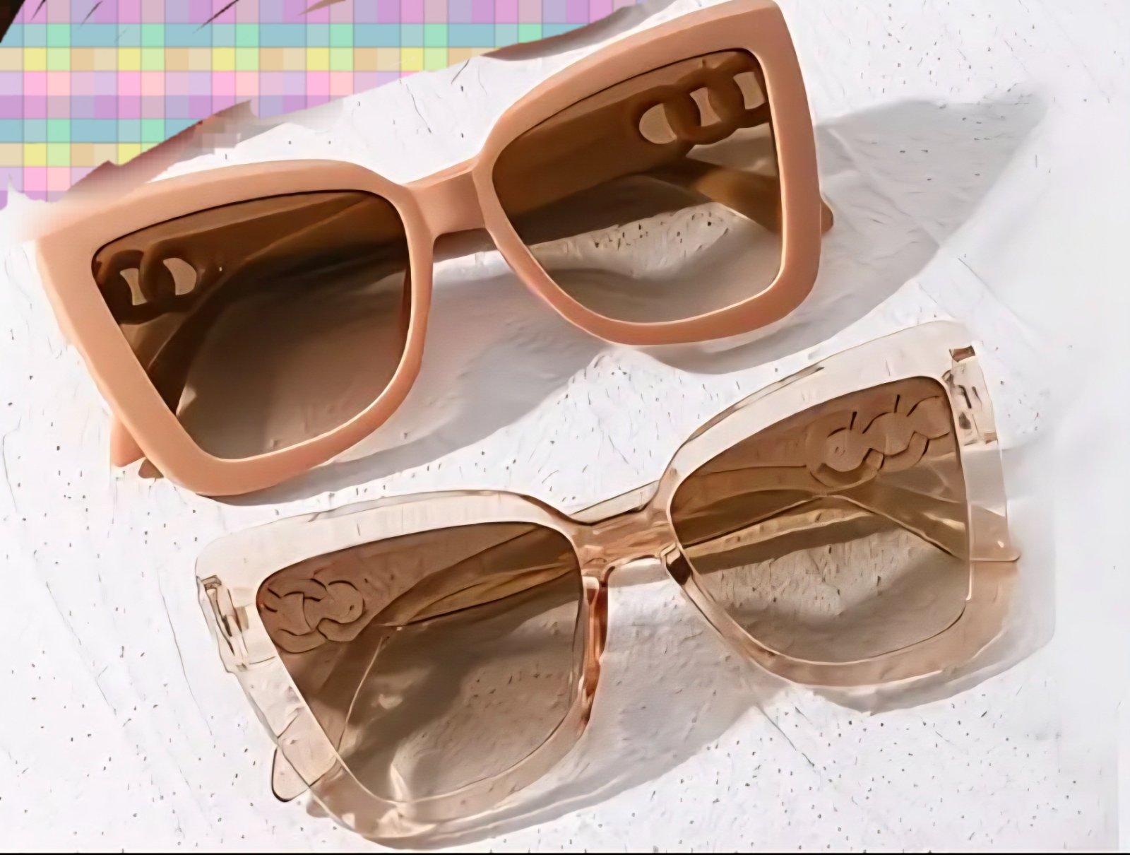 Lot de 2 lunettes de soleil tendance - Tons Nude & Transparent (NEUF)