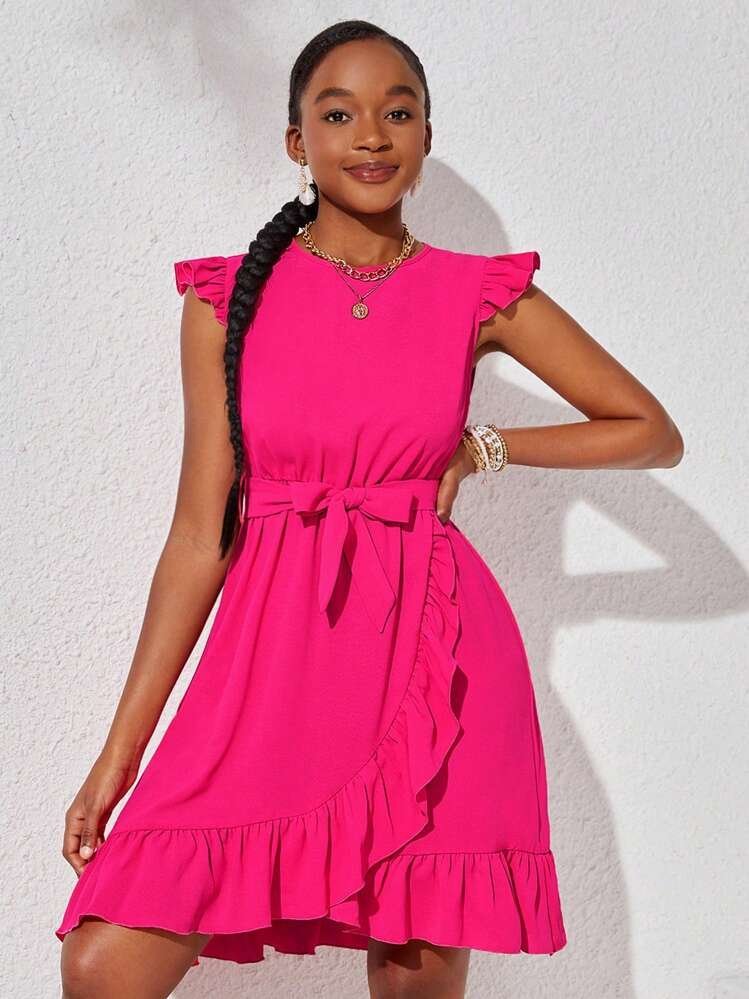 Magnifique Robe Courte Rose Fuchsia à Volants