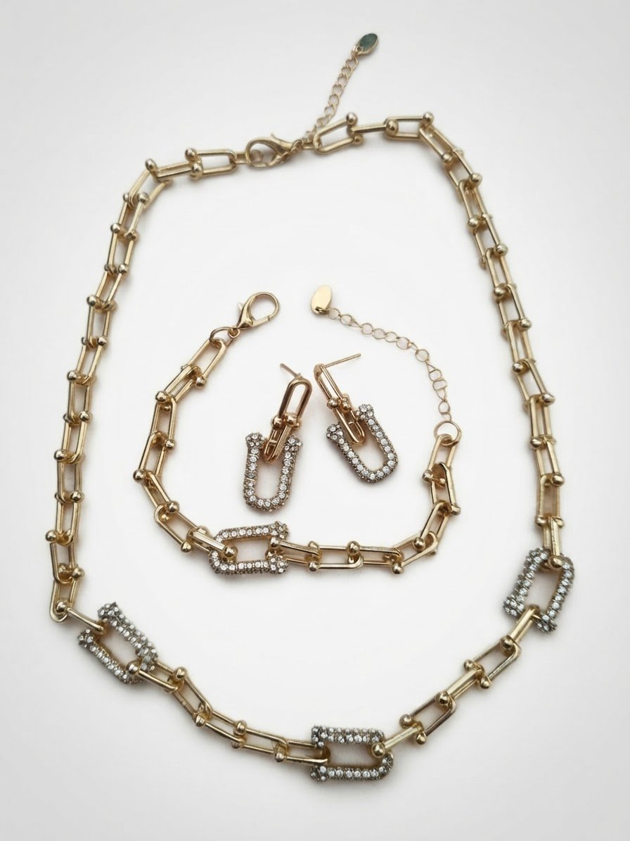 ​Parure élégante 3 pièces Temu (Collier + Bracelet + Boucles) - NEUVE
