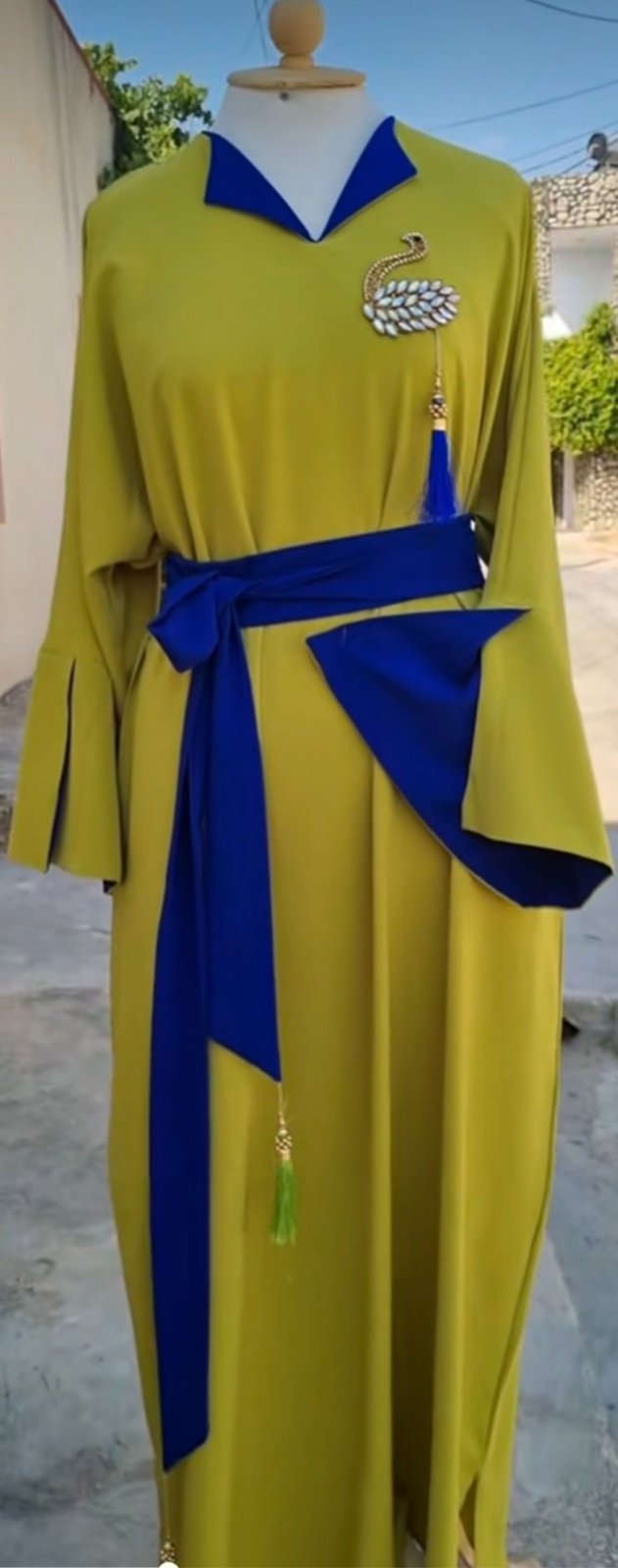 Abaya / Caftan Moderne Chic (Fait main) - Jaune & Bleu Roi