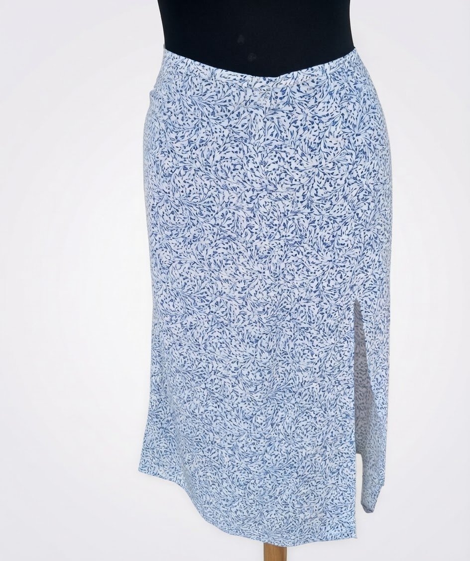 Jupe Midi Fendue Imprimée Blanc & Bleu H&M (Taille 44)
