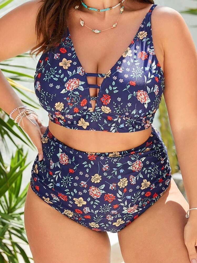 Superbe Maillot de Bain Deux-Pièces Imprimé Floral - SHEIN Plus 
