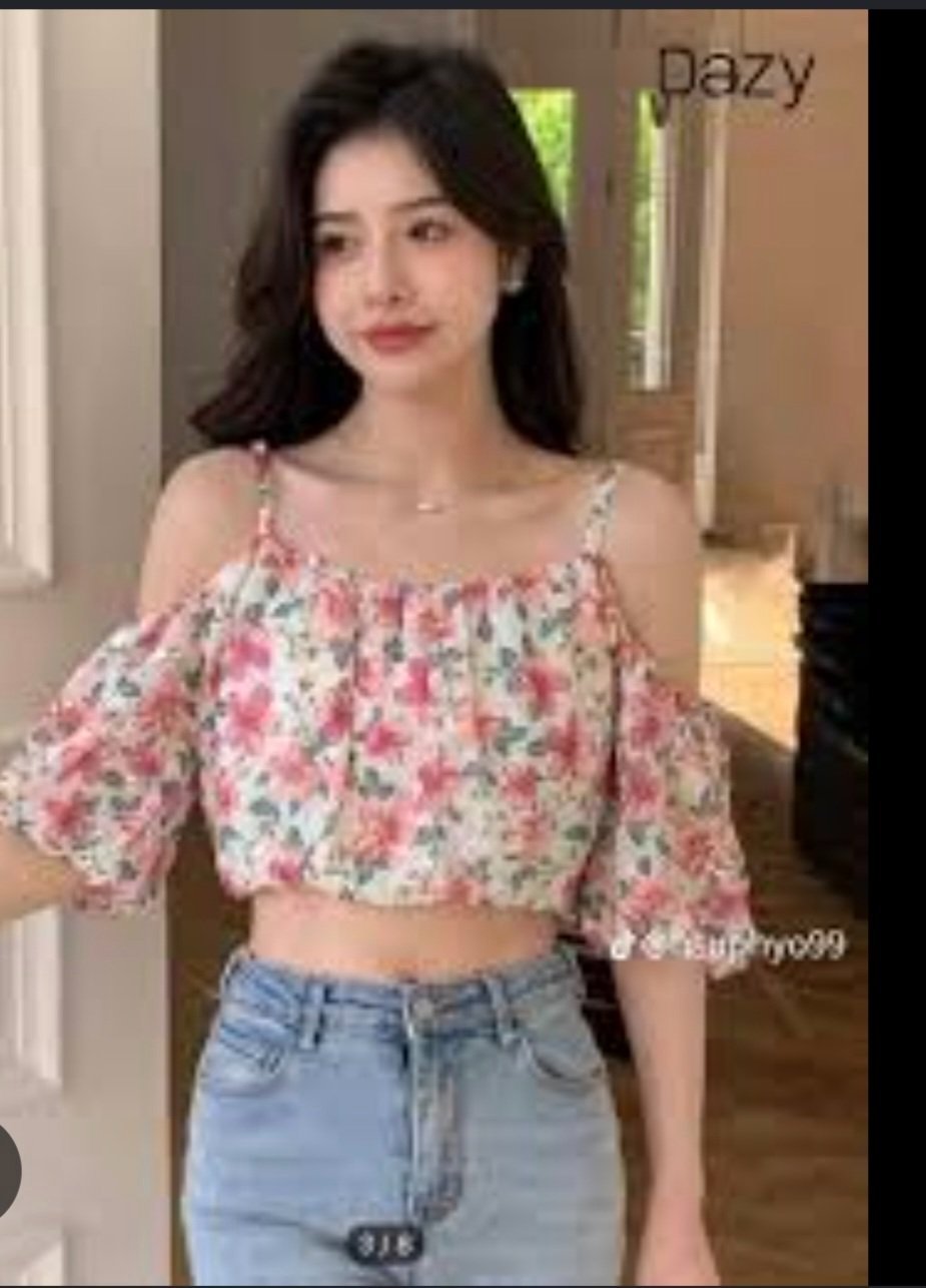 Crop top fleuri blanc et rose - Dazy (XL)
