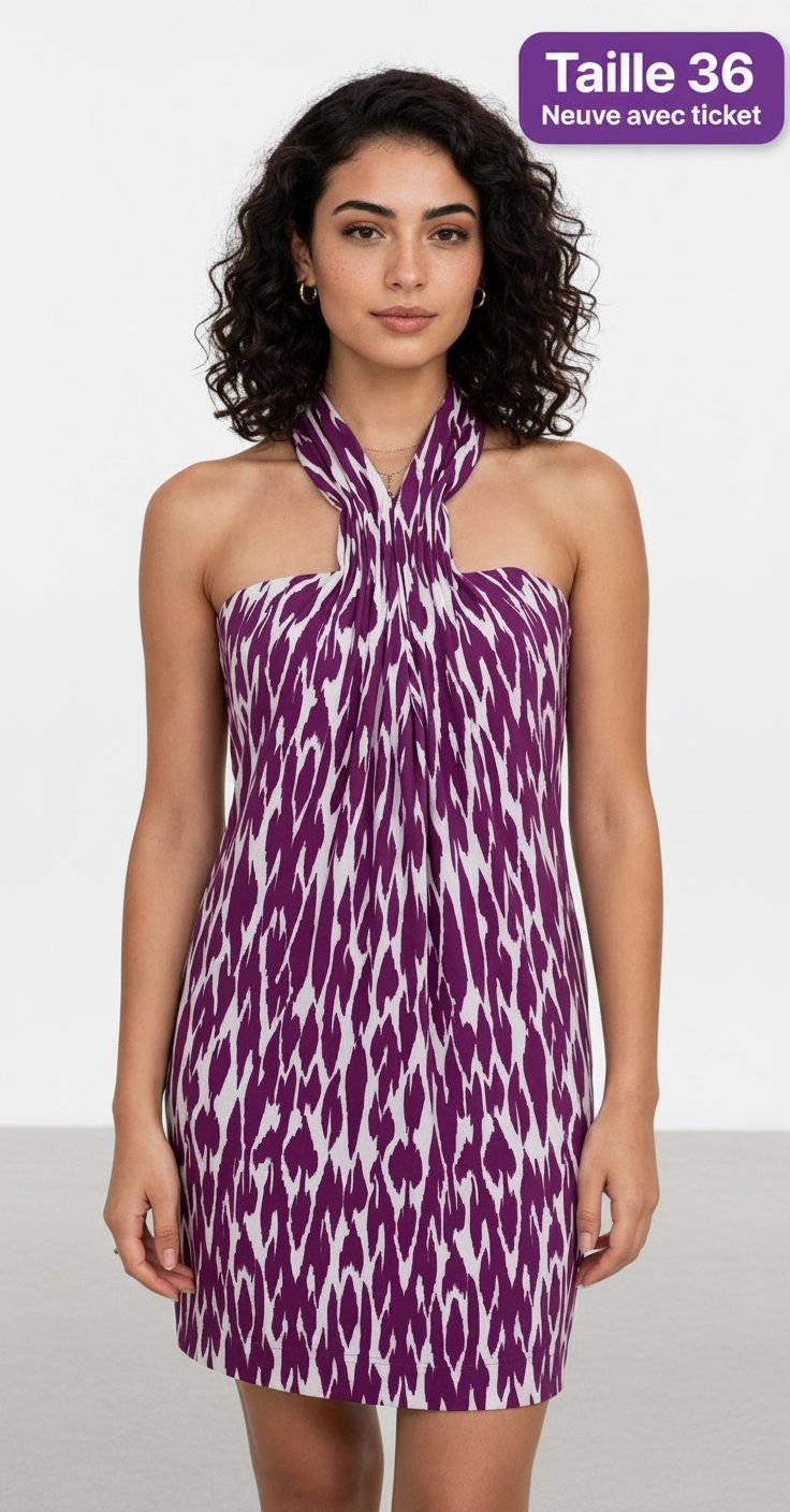 Robe Mini Halter  Violette - Taille 36 FR (4 US) - NEUVE AVEC ÉTIQUETTE 
