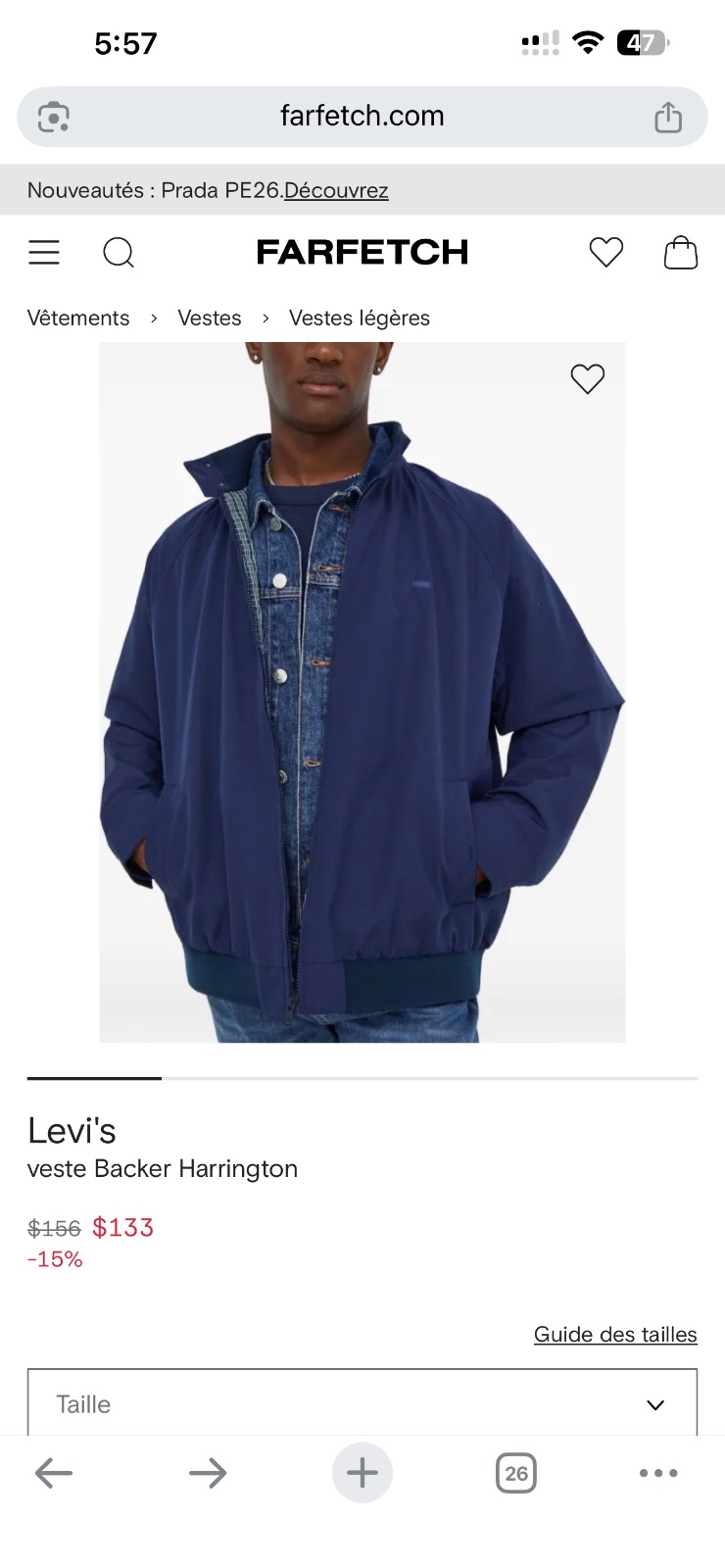 Veste Levi's bleue pour homme en tissu taille L