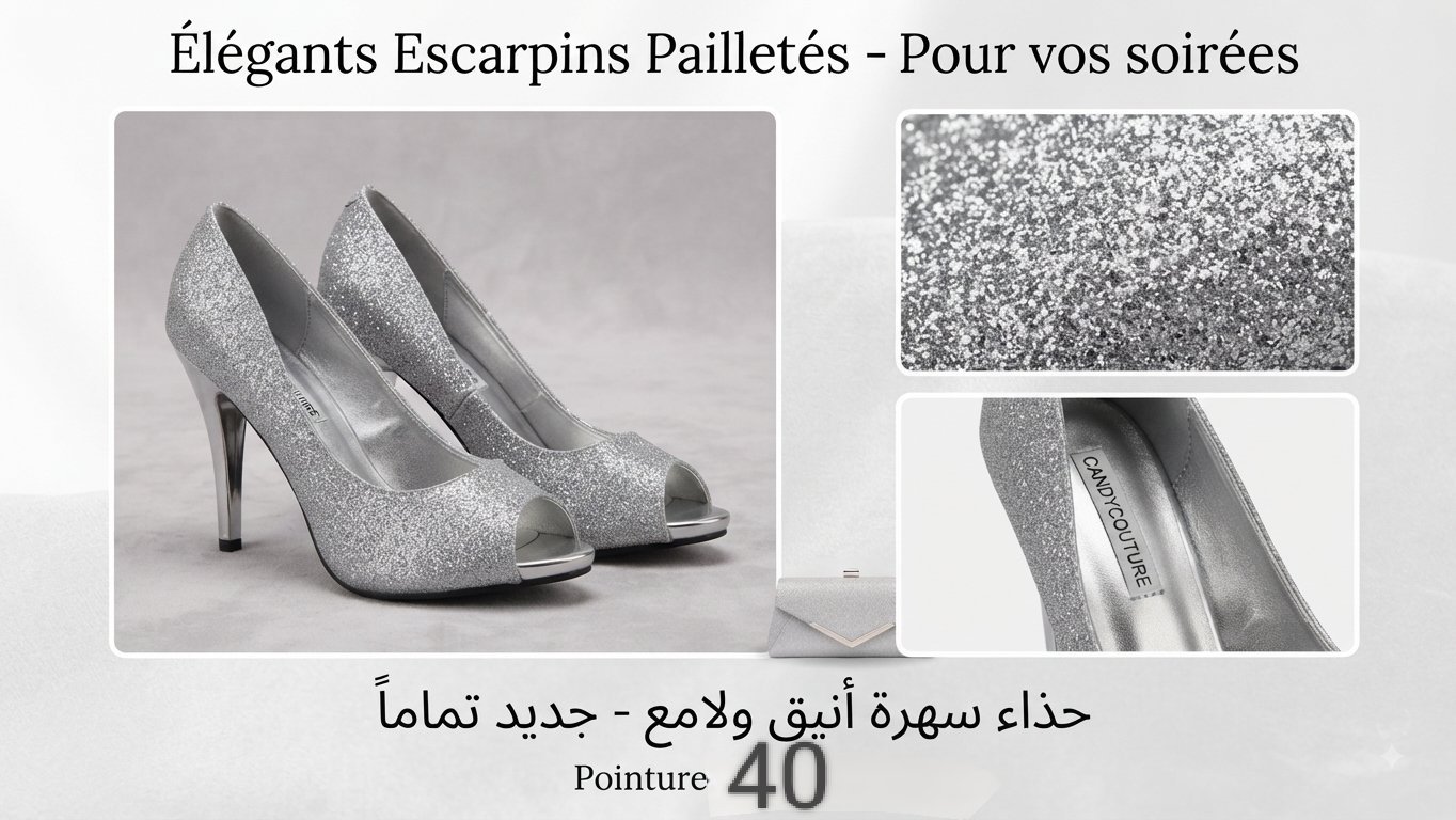Escarpins Pailletés Argentés Candy Couture 