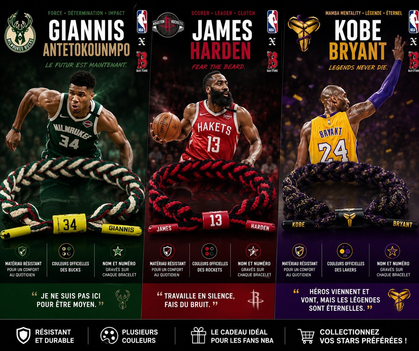 Bracelets NBA STARS PLAYERS (4 bracelets a 20 dt )