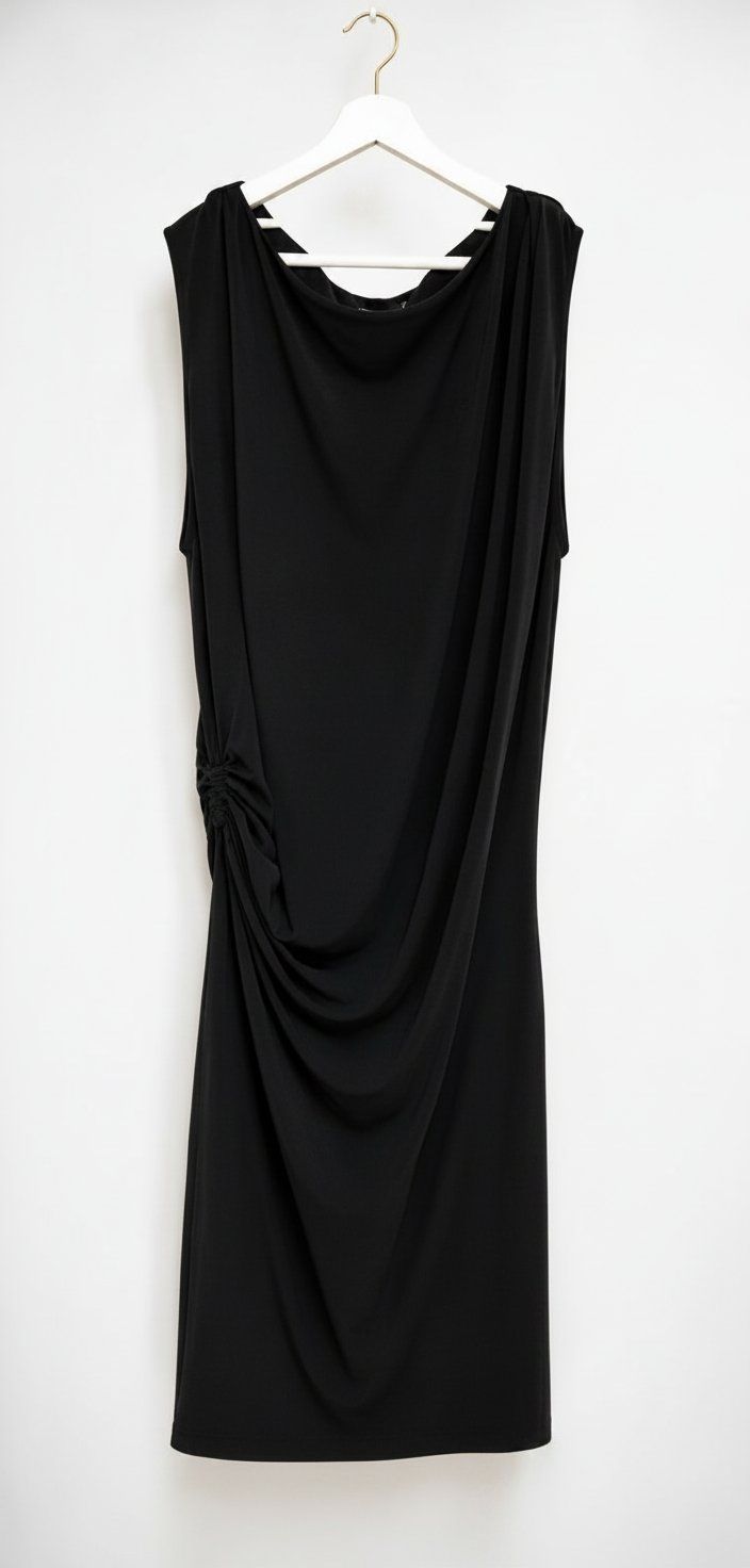 Robe noir avec drapè sur le côté 