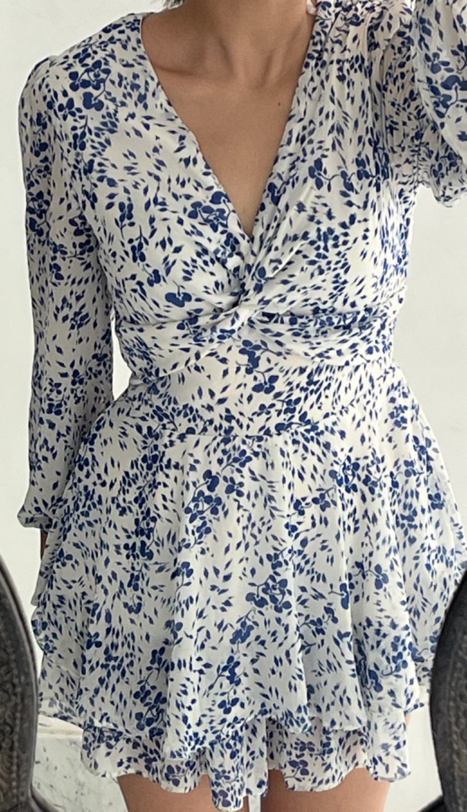 Combishort bohème manches longues | bleu et blanc