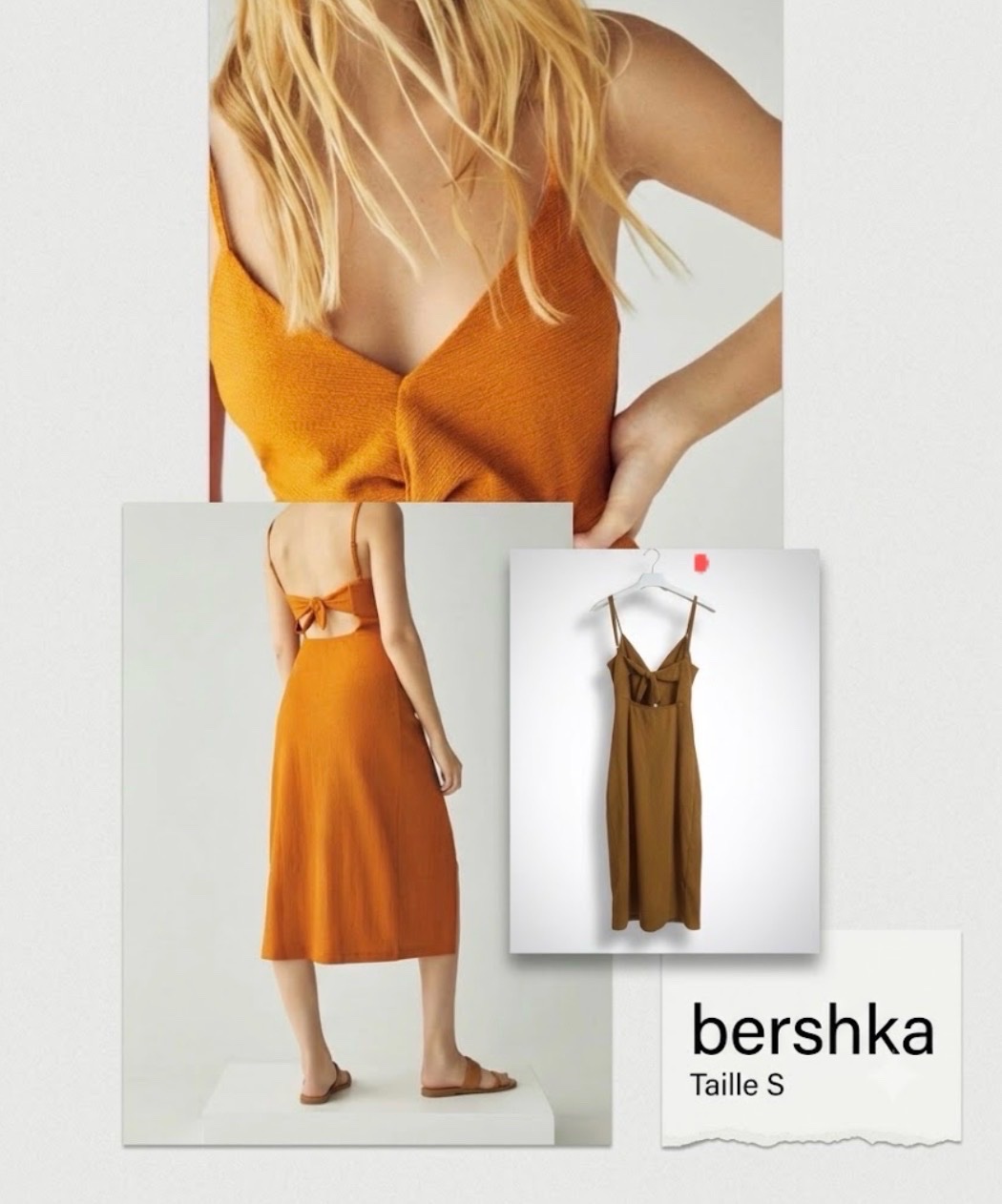 Robe mi-longue plissée ocre Bershka 