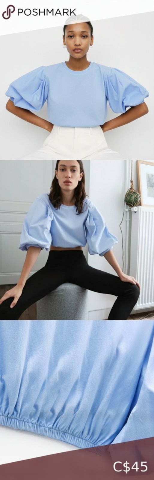 Top bleu avec manches poffantes