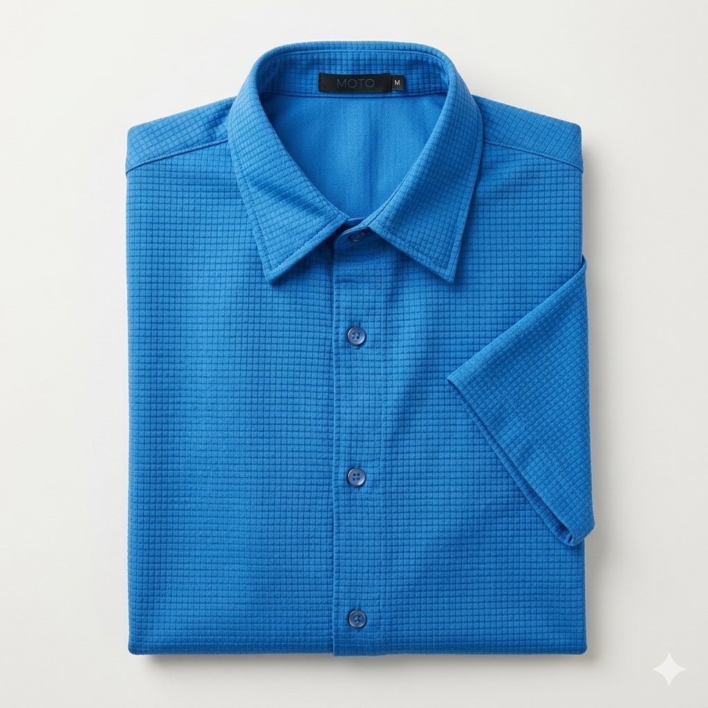 Chemise homme MOTO à manches courtes, bleu texturé, taille M